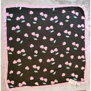 Juicy Couture 100% Polyester Square Scarf Black With Heart Shaped Cherry H65